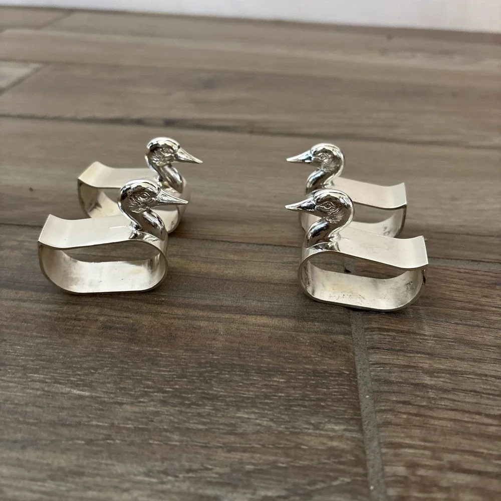 Set of 4 Silverplated‎ Duck Napkin Rings Made In Japan